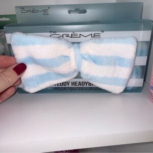 NEW The Crème Shop Plush Spa Headband - Light Blue & White Bow